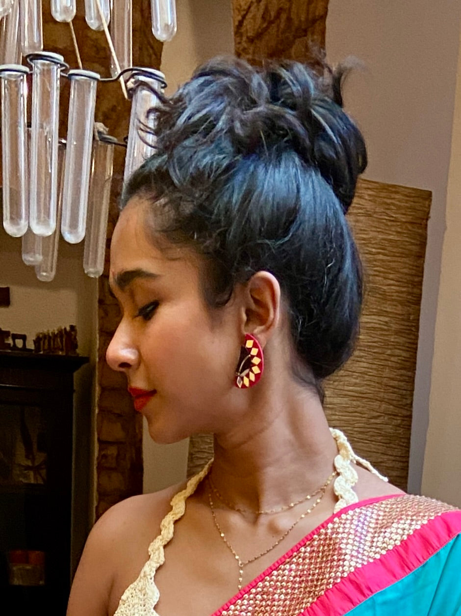 Pink Fabric Earrings with Mirror Work