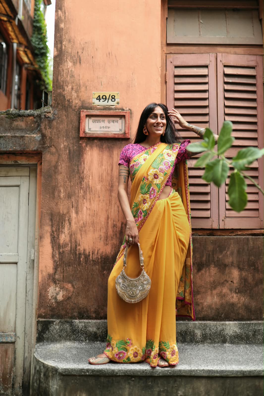 USHA BAGRI - Yellow Embroidered Sari