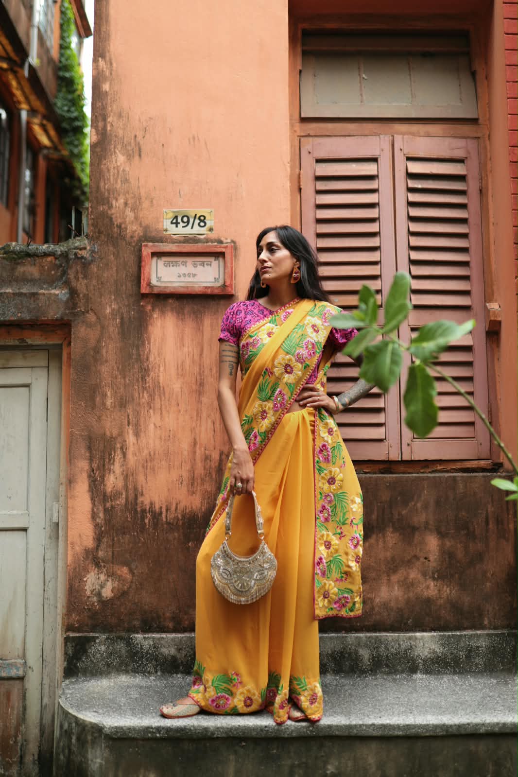 USHA BAGRI - Yellow Embroidered Sari