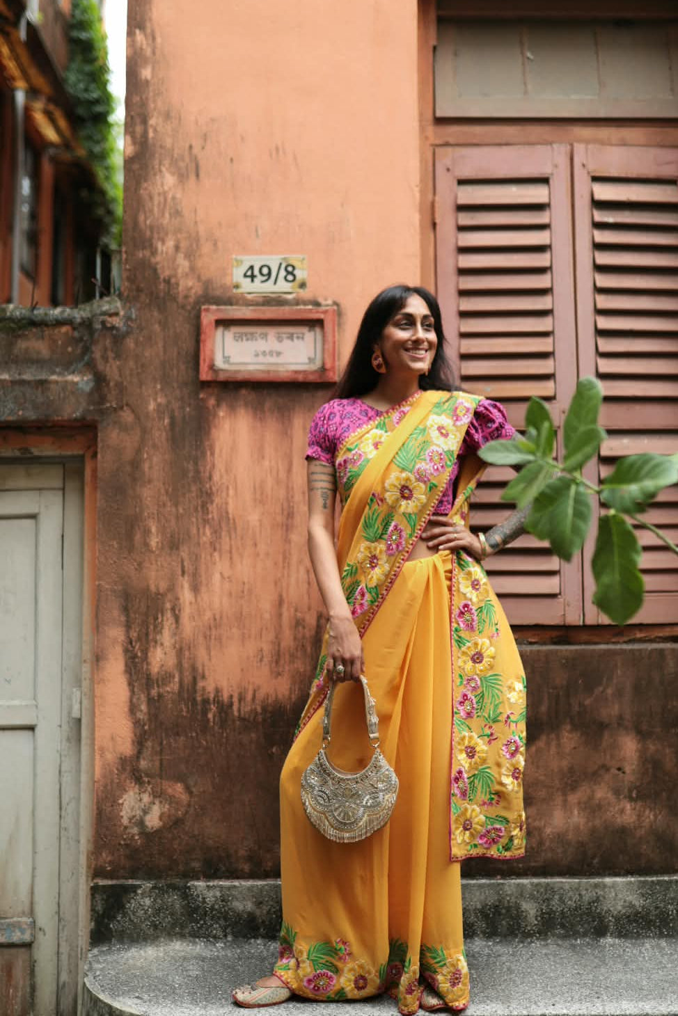 USHA BAGRI - Yellow Embroidered Sari