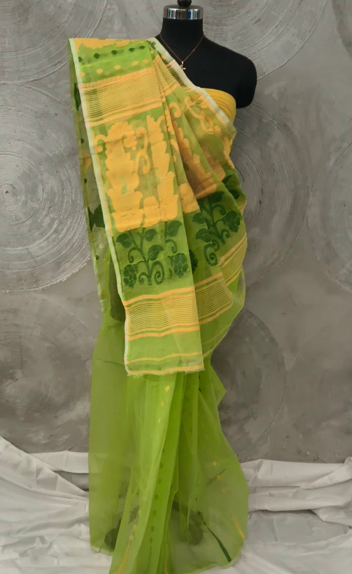 Green and Yellow Jamdani Sari