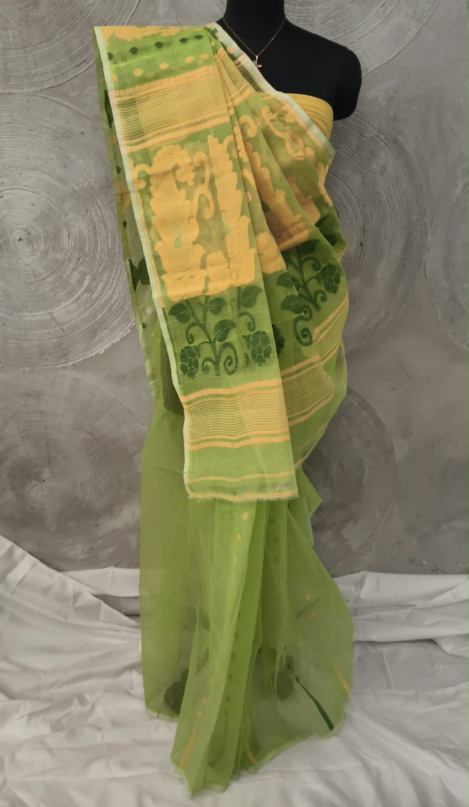 Green and Yellow Jamdani Sari