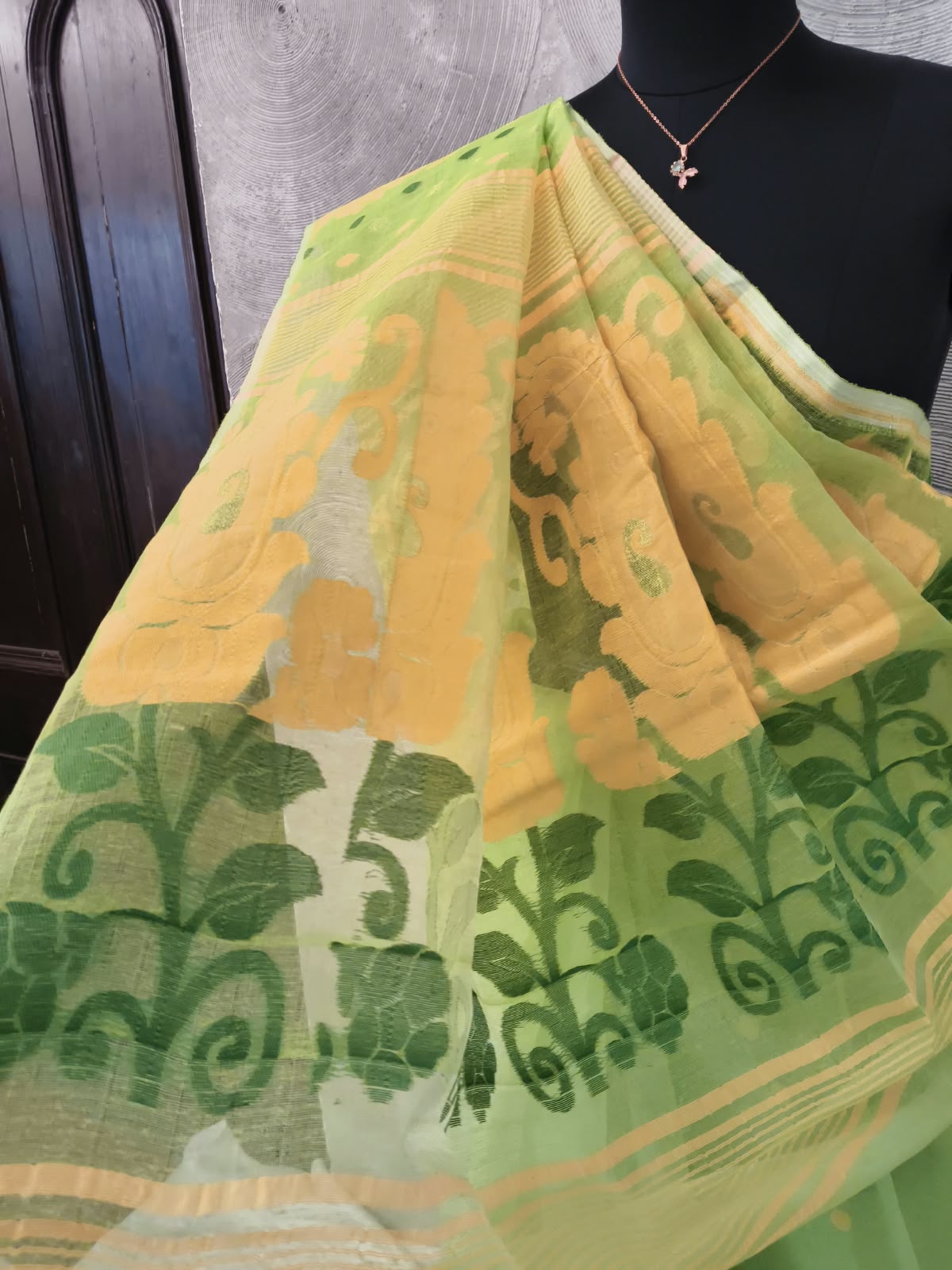 Green and Yellow Jamdani Sari