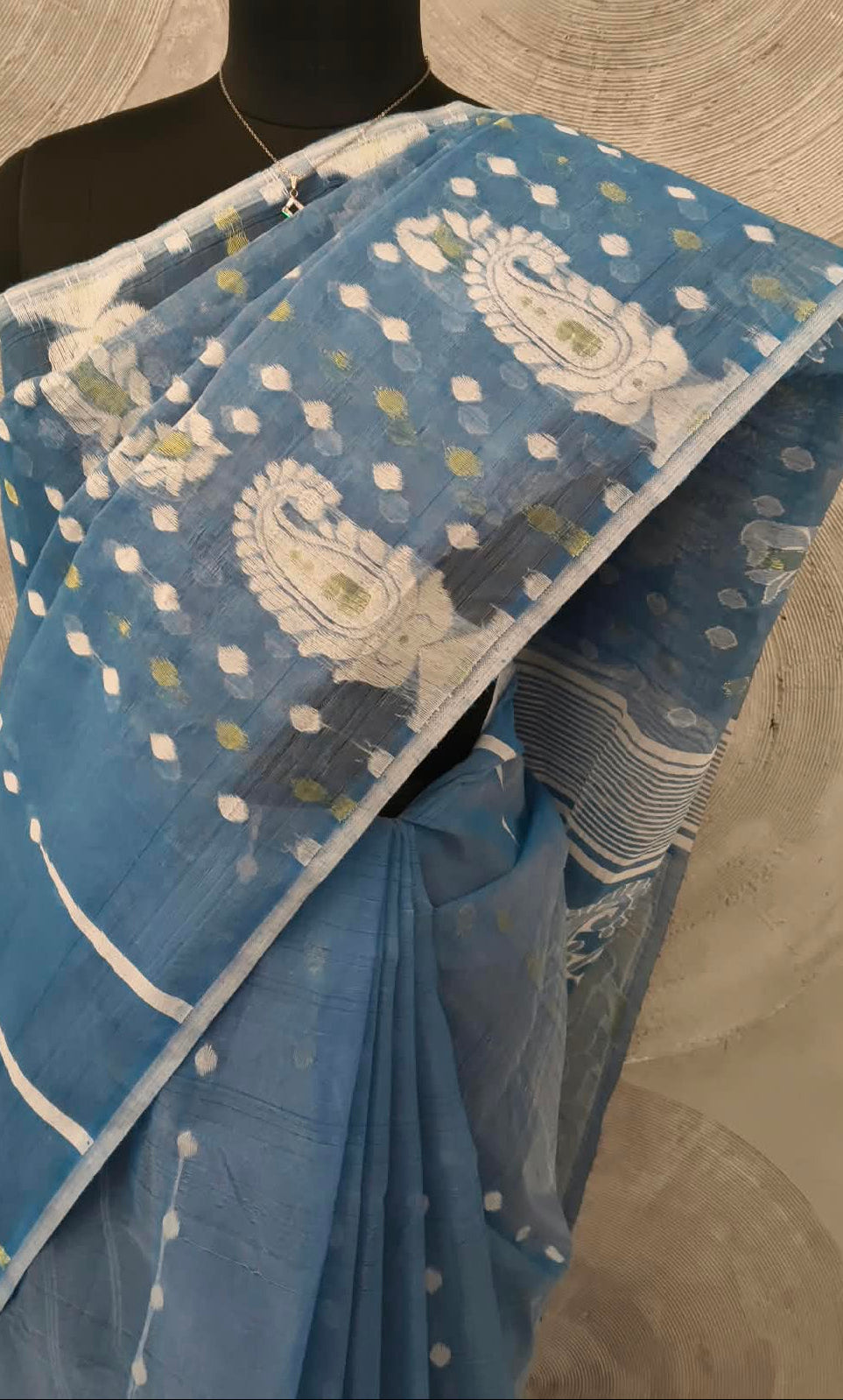 Blue and White Jamdani Sari