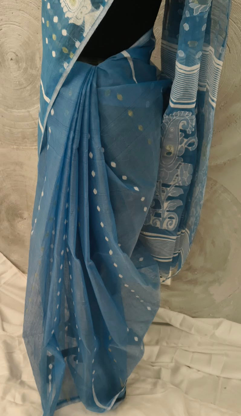 Blue and White Jamdani Sari