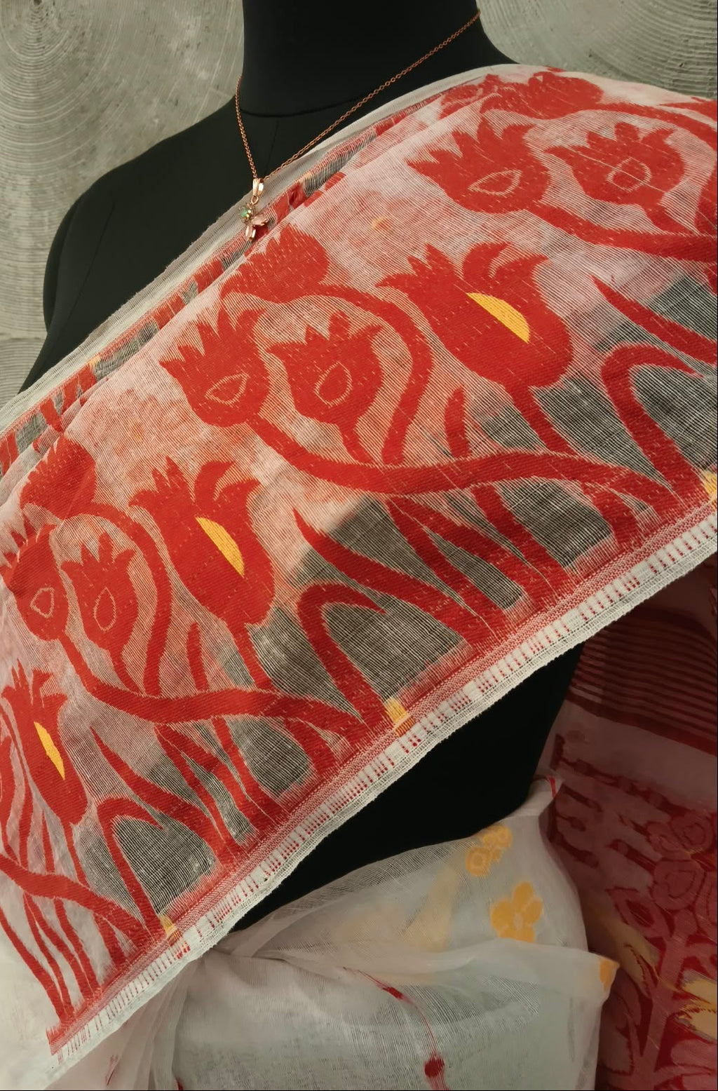 Red and White Jamdani Sari