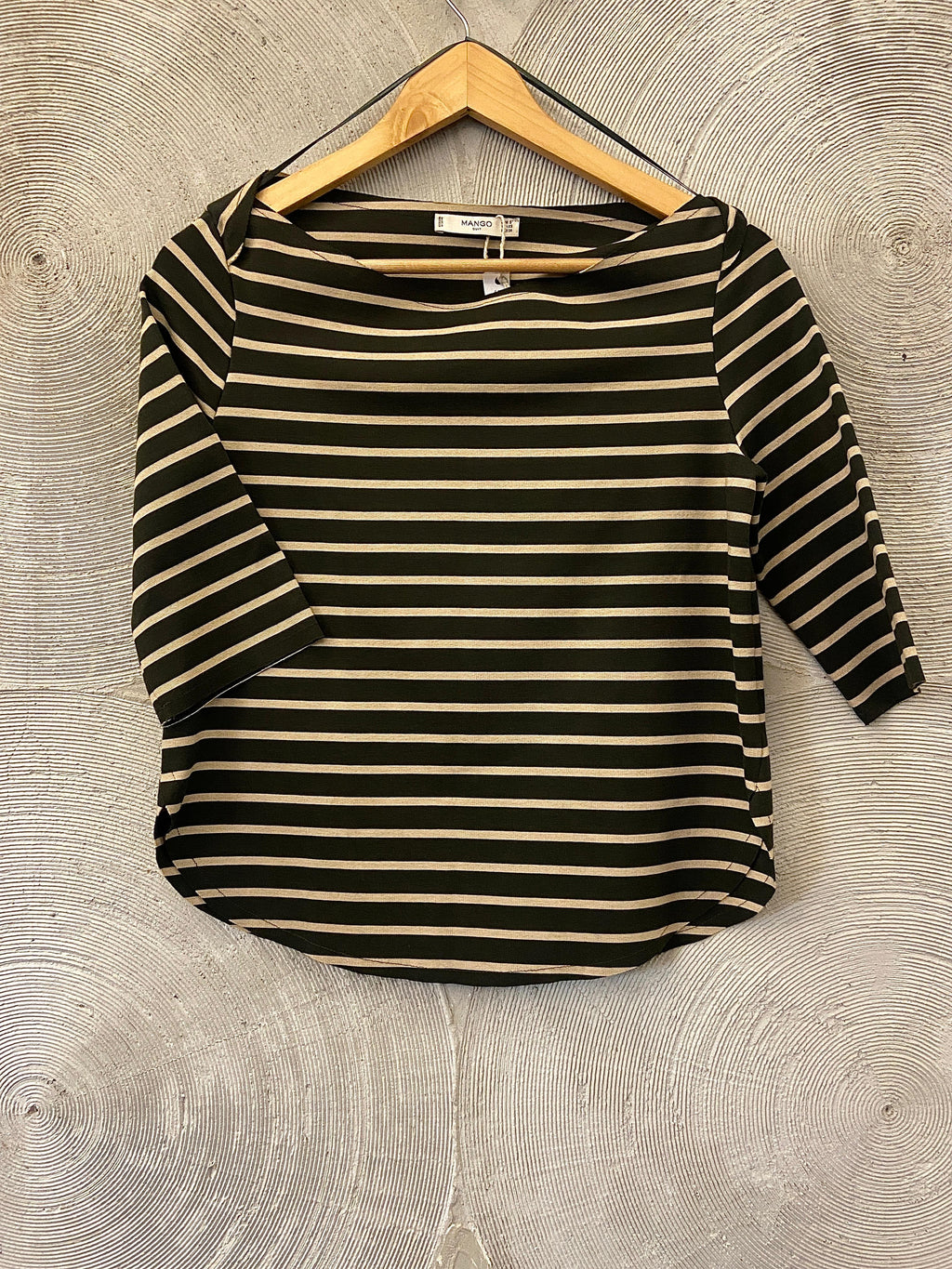 MANGO - Dark Olive and Beige Striped Top