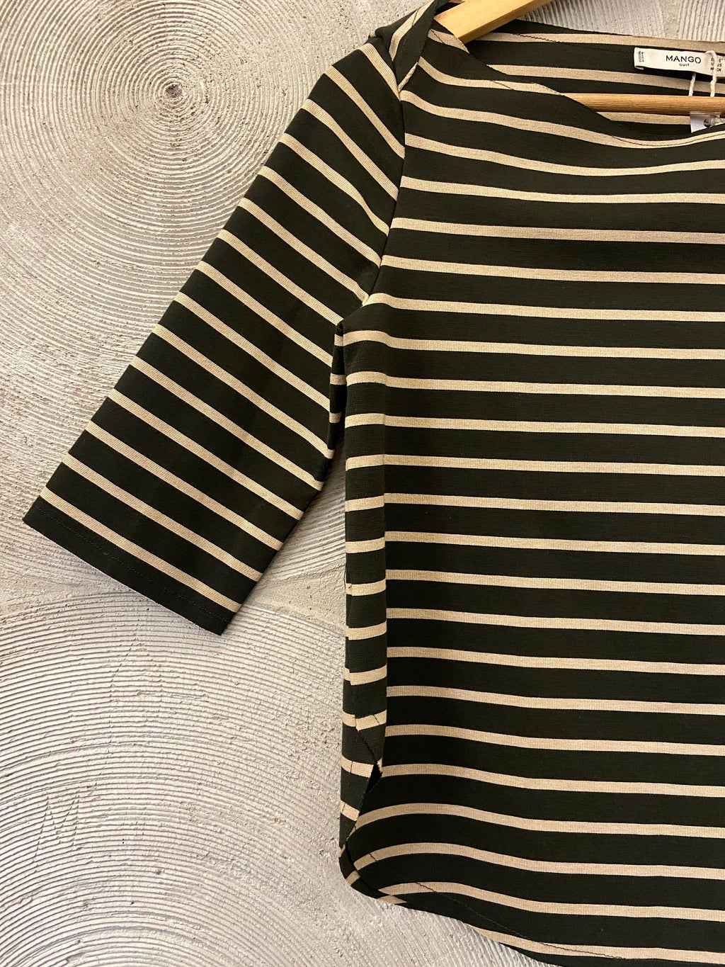MANGO - Dark Olive and Beige Striped Top