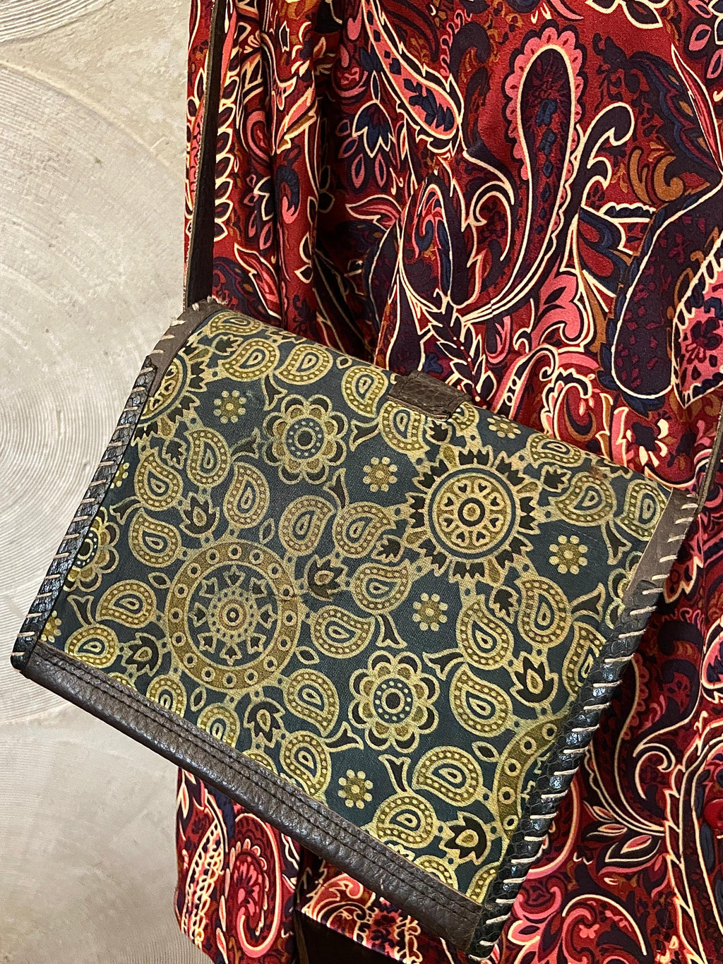 Olive Green &  Blue Ajrakh Print Sling Bag
