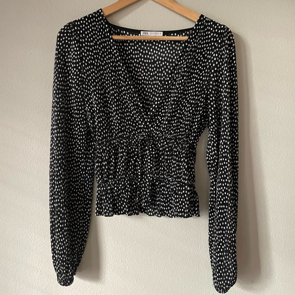ZARA- Black and White Polka Dot Full Sleeves Blouse