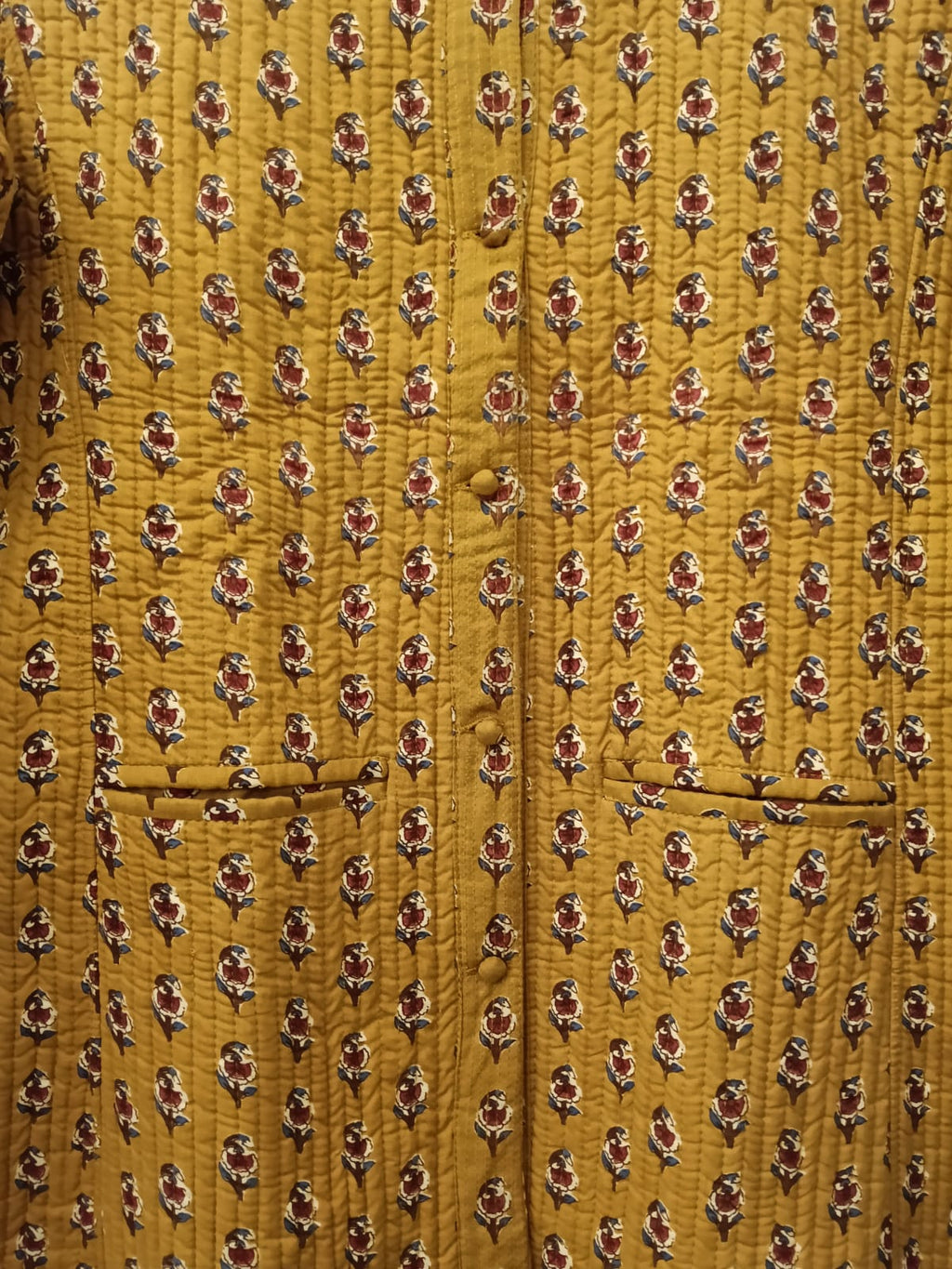 Mustard Hand Block Print Quilted Jacket