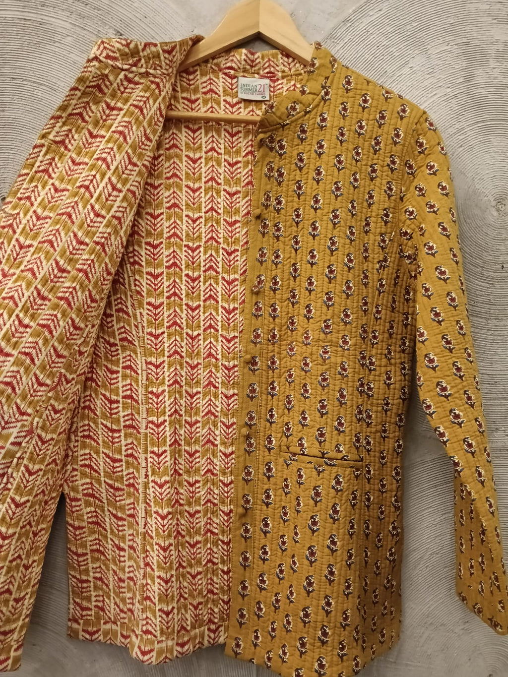 Mustard Hand Block Print Quilted Jacket