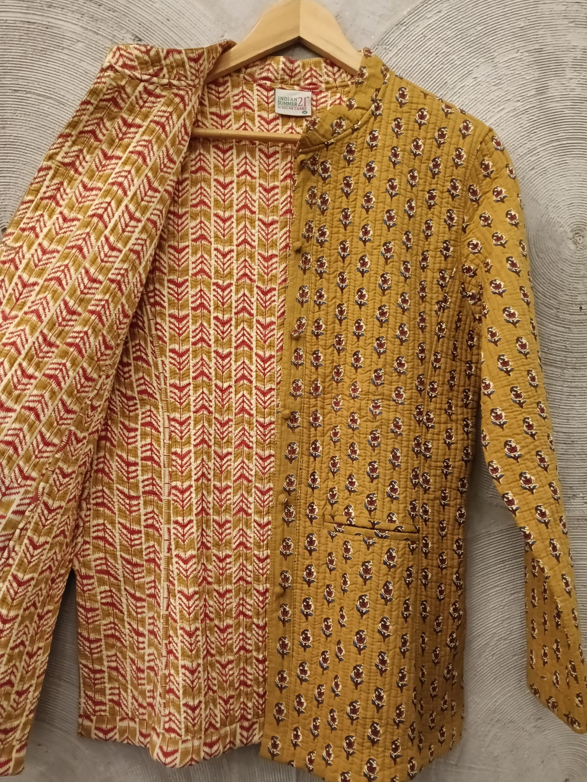 Mustard Hand Block Print Quilted Jacket