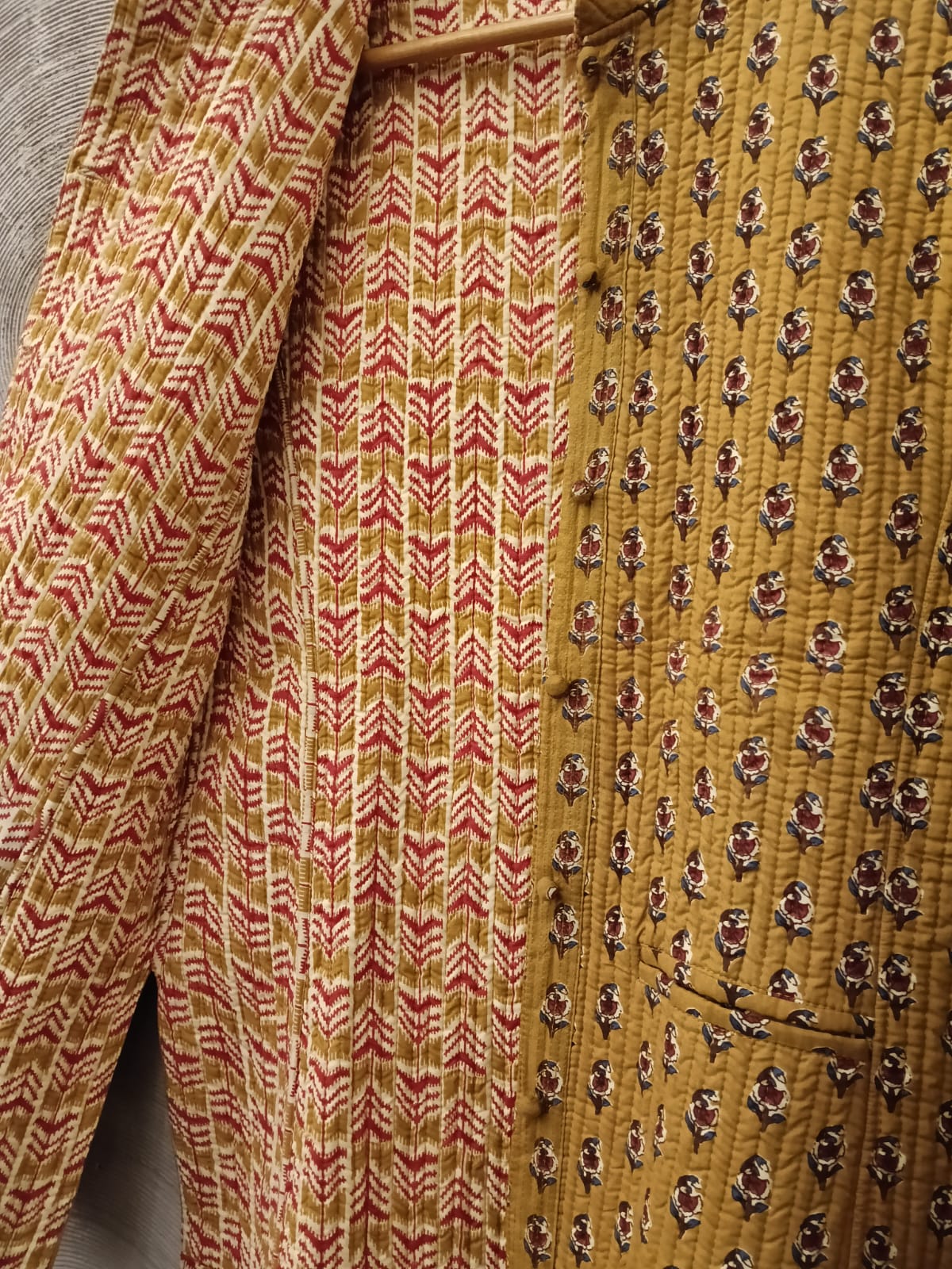 Mustard Hand Block Print Quilted Jacket