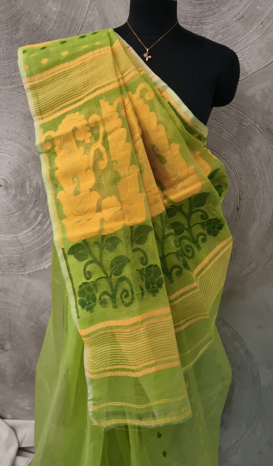 Green and Yellow Jamdani Sari