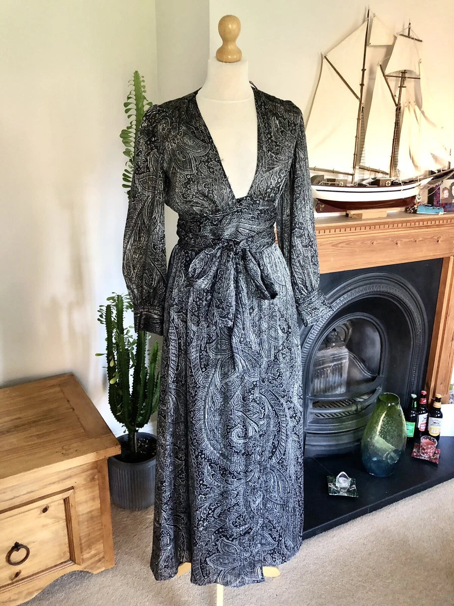 ZARA - Black Paisley Print Long Wrap Dress