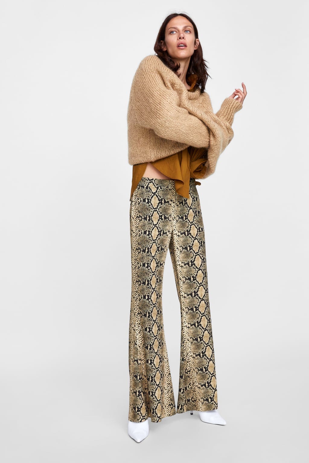 ZARA - Snake Print Flared Wide Leg Pants