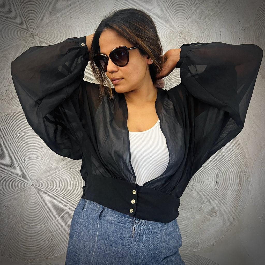 Cropped sheer black top