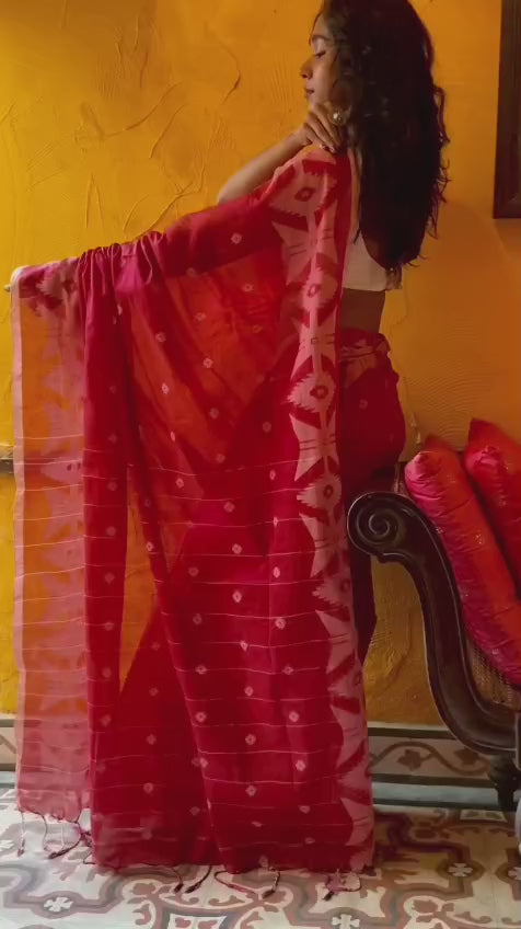 Pink Muslin Jamdani Sari
