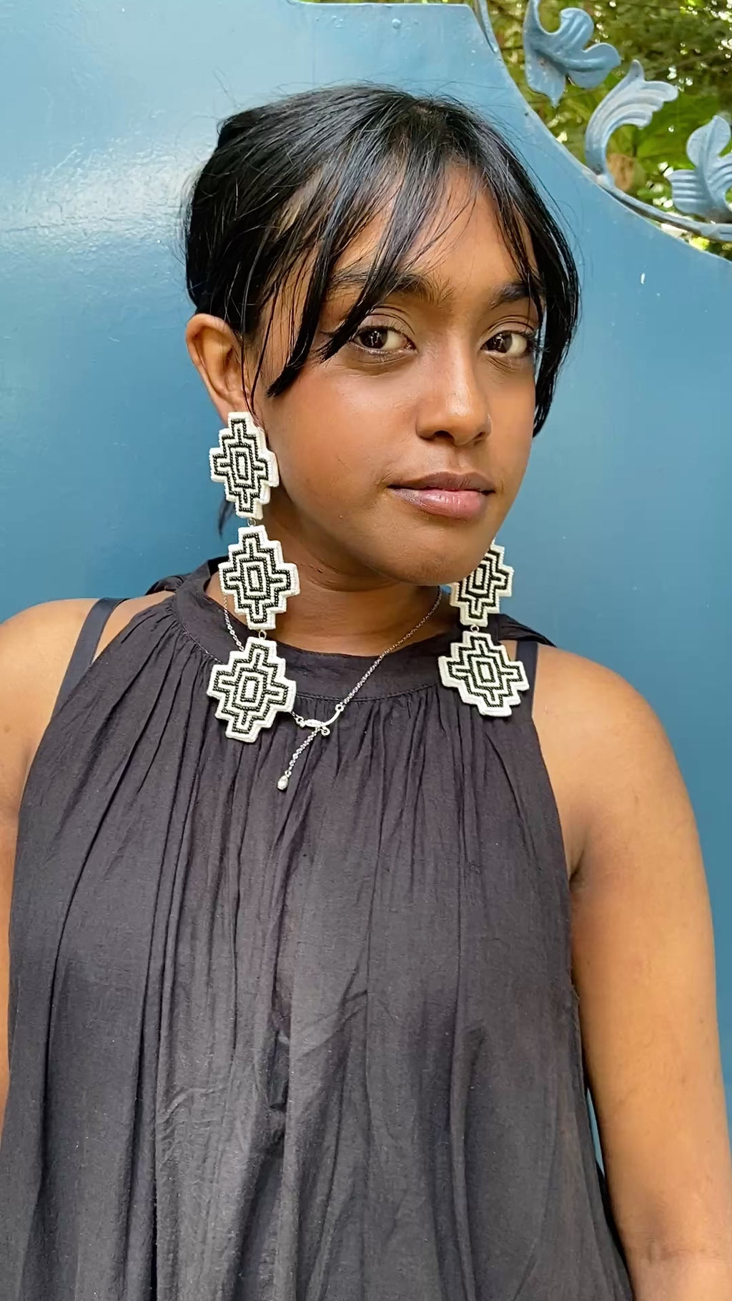 Abstract Black and White Beaded Earrings