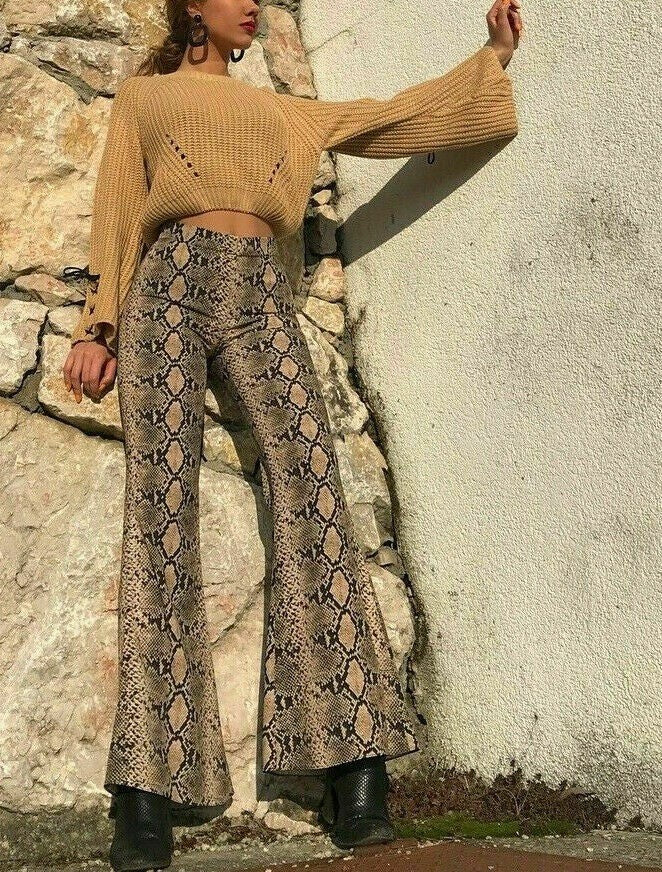 ZARA - Snake Print Flared Wide Leg Pants