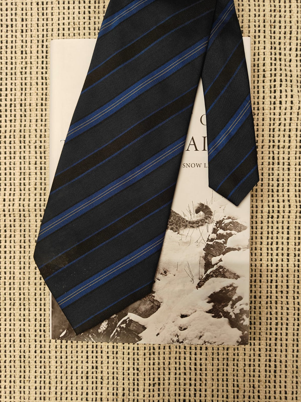 YVES SAINT LAURENT - Black and Blue Striped Silk Tie