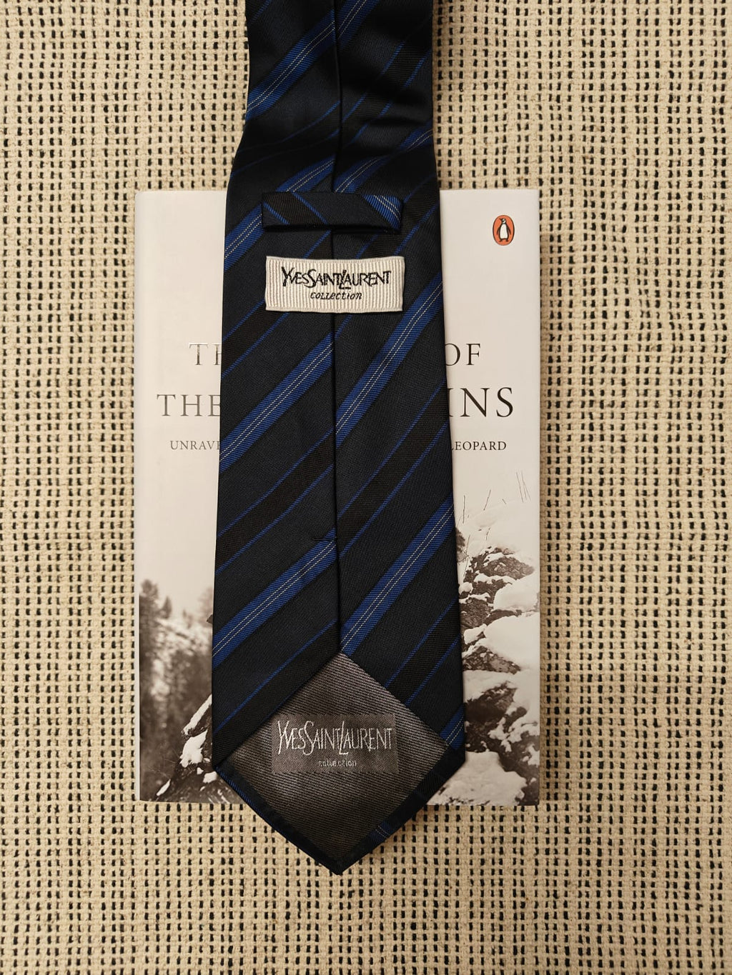 YVES SAINT LAURENT - Black and Blue Striped Silk Tie