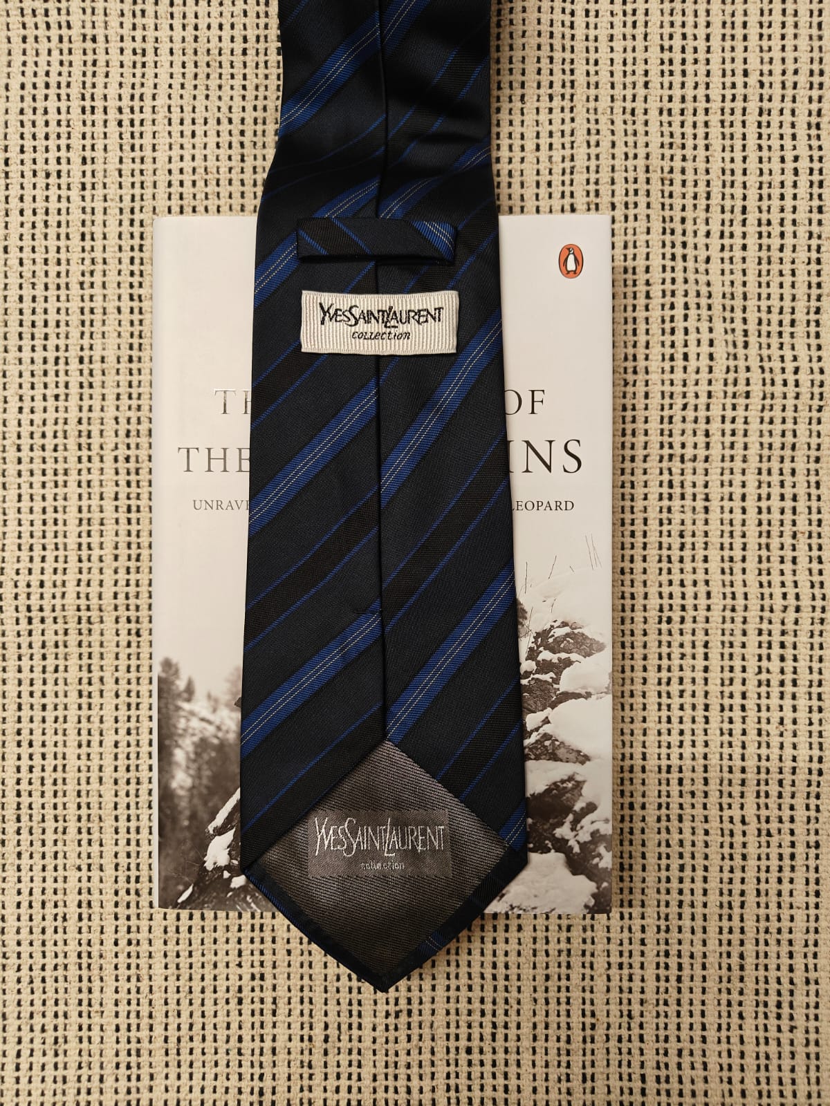 YVES SAINT LAURENT - Black and Blue Striped Silk Tie